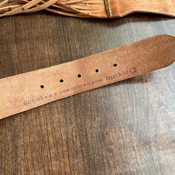 Tan Multi Strap Studded Tan 2 1/2" Leather Belt BUCKLE SZ Medium - Picture 2 of 7